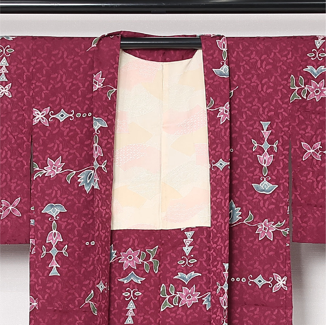 羽織 袷 身丈81cm 裄丈63cm 正絹 Aランク カジュアル Sサイズ 花柄 ピンク系 HP 1232-12815