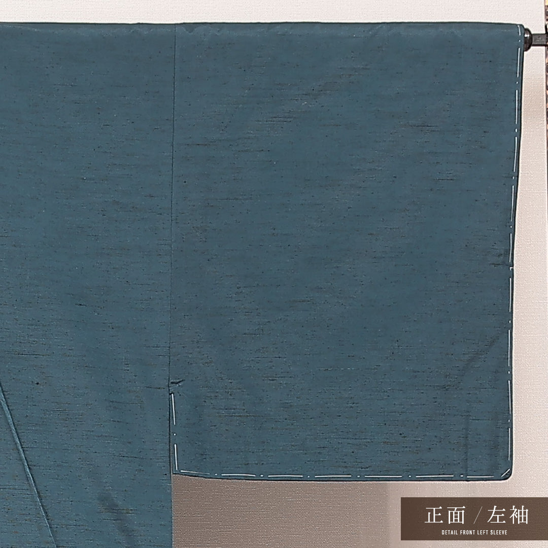 男着物 袷 身丈154cm 裄丈73cm 正絹 Sランク カジュアル 棒衿 XLサイズ 無地 青系 M4 1224-16921
