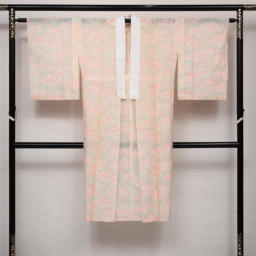 夏物 洗える着物 木綿の長襦袢 夏物 身丈125cm 裄丈62cm 木綿 Cランク Mサイズ 紅葉 瓢箪 クリーム系 RP 1239-14031