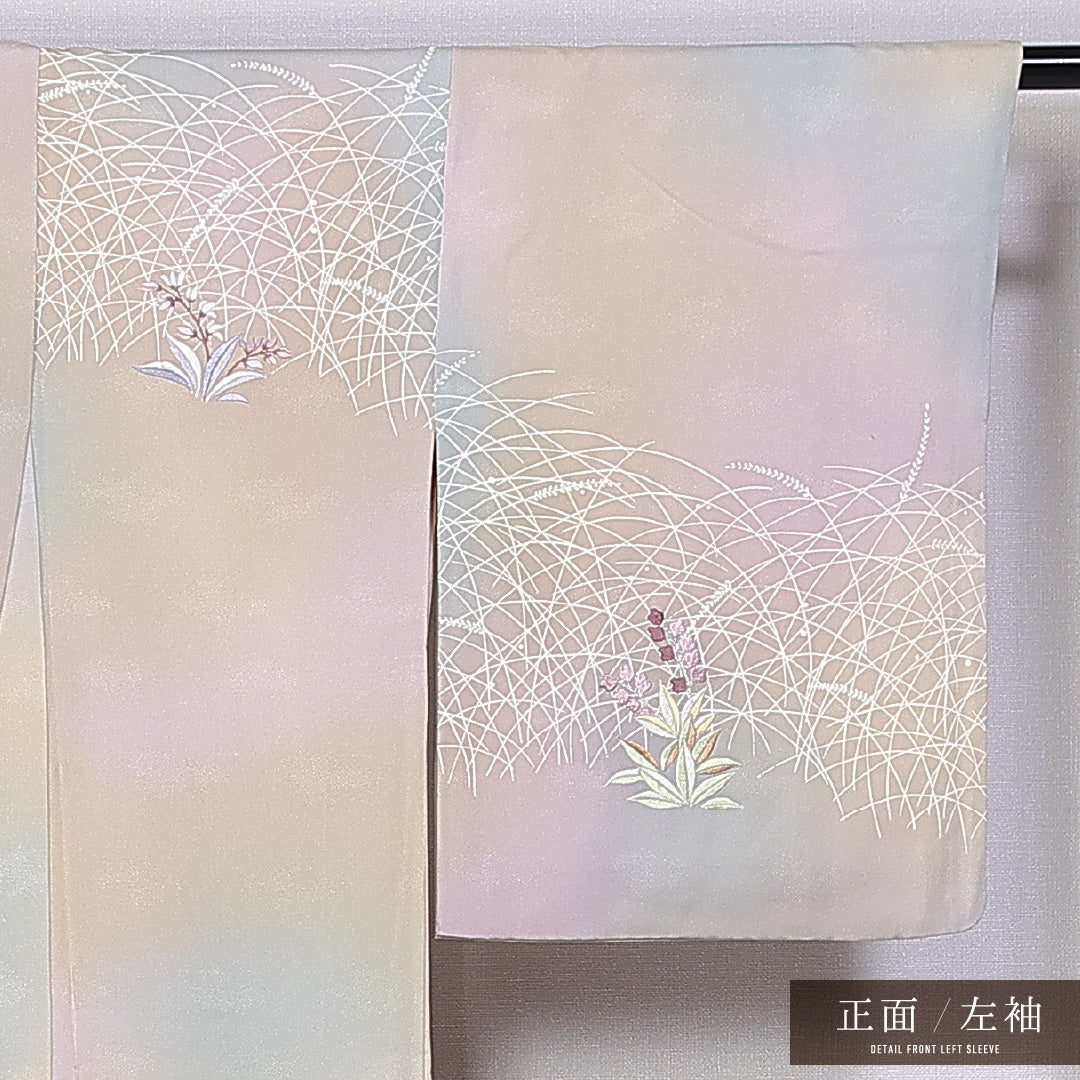 付下げ 袷 身丈162cm 裄丈63cm 正絹 Bランク インフォーマル バチ衿 Lサイズ ぼかし染 刺繍 すずらん クリーム系 RP 1218-11215