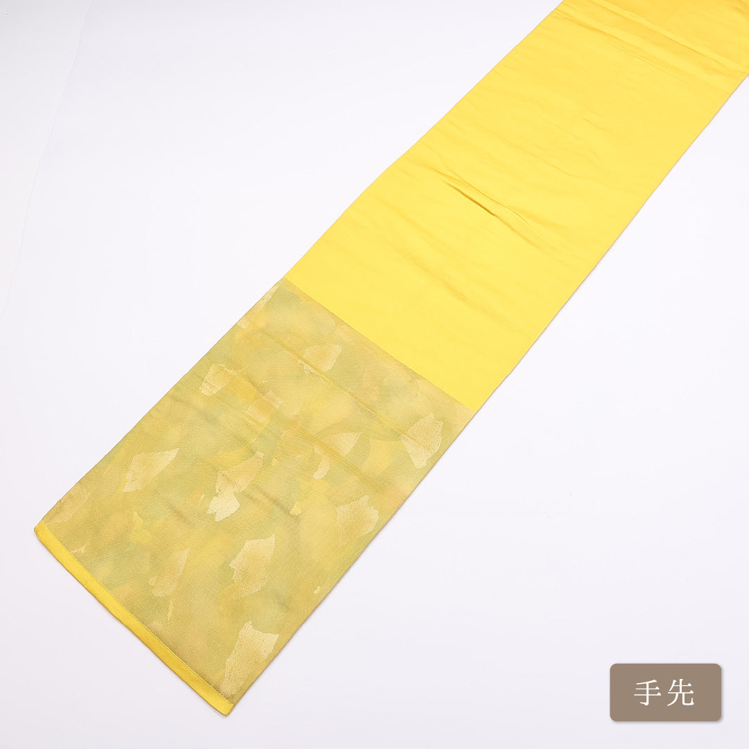 袋帯 帯丈414cm 六通 引き箔 カジュアル 黄系 正絹 Aランク 1223-00840