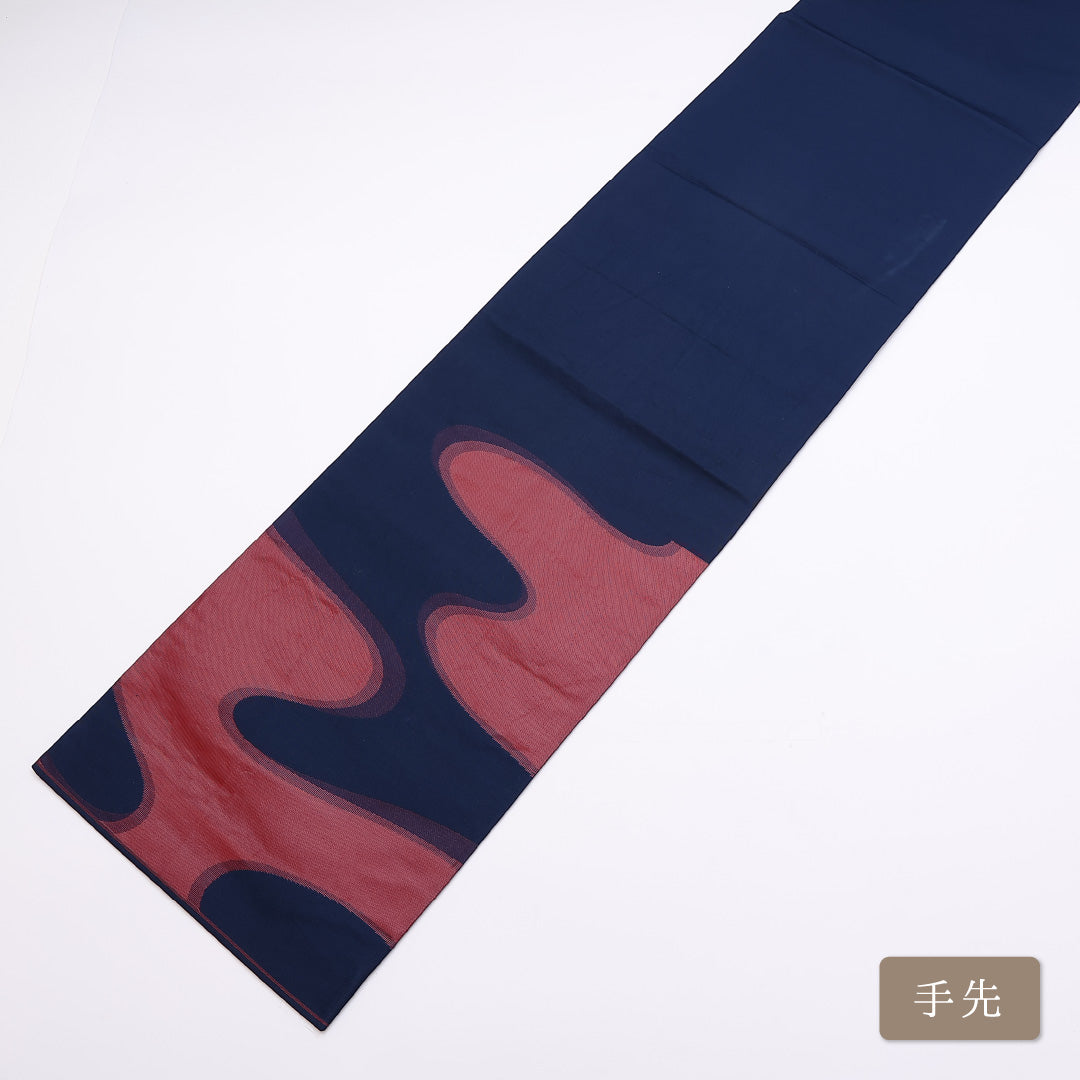 袋帯 帯丈408cm 正絹 六通 セミフォーマル 流水 紺系 1243-00839