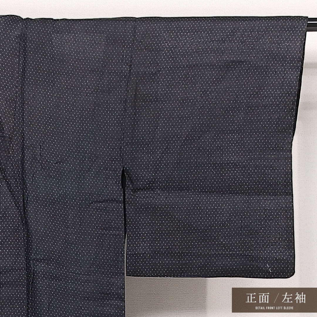アンティーク 夏物 洗える着物 麻の紬 夏物 身丈139cm 裄丈61cm 麻 Dランク バチ衿 XSサイズ 紺系 PO 1223-13347