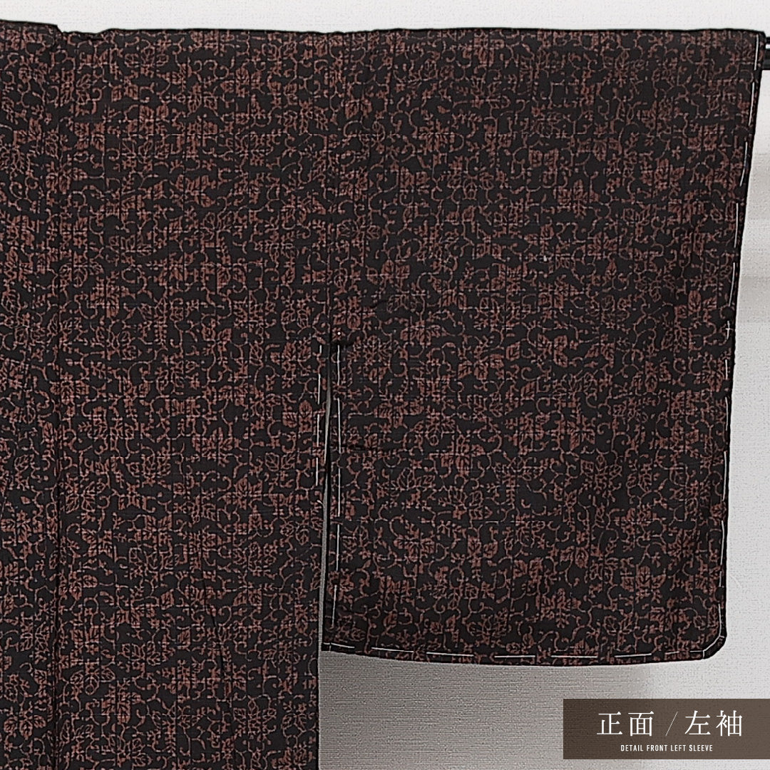 アンティーク 小紋 袷 身丈148cm 裄丈59cm 正絹 Cランク バチ衿 XSサイズ 唐草 黒系 RP 1221-14250