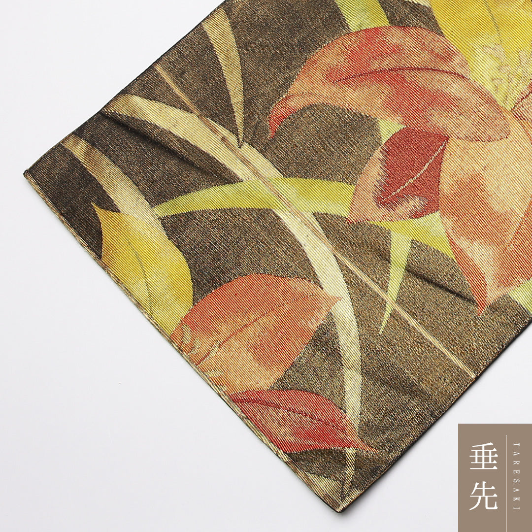 振袖用 袋帯 帯丈430cm 正絹 六通 百合 黒系 金系 1243-01224