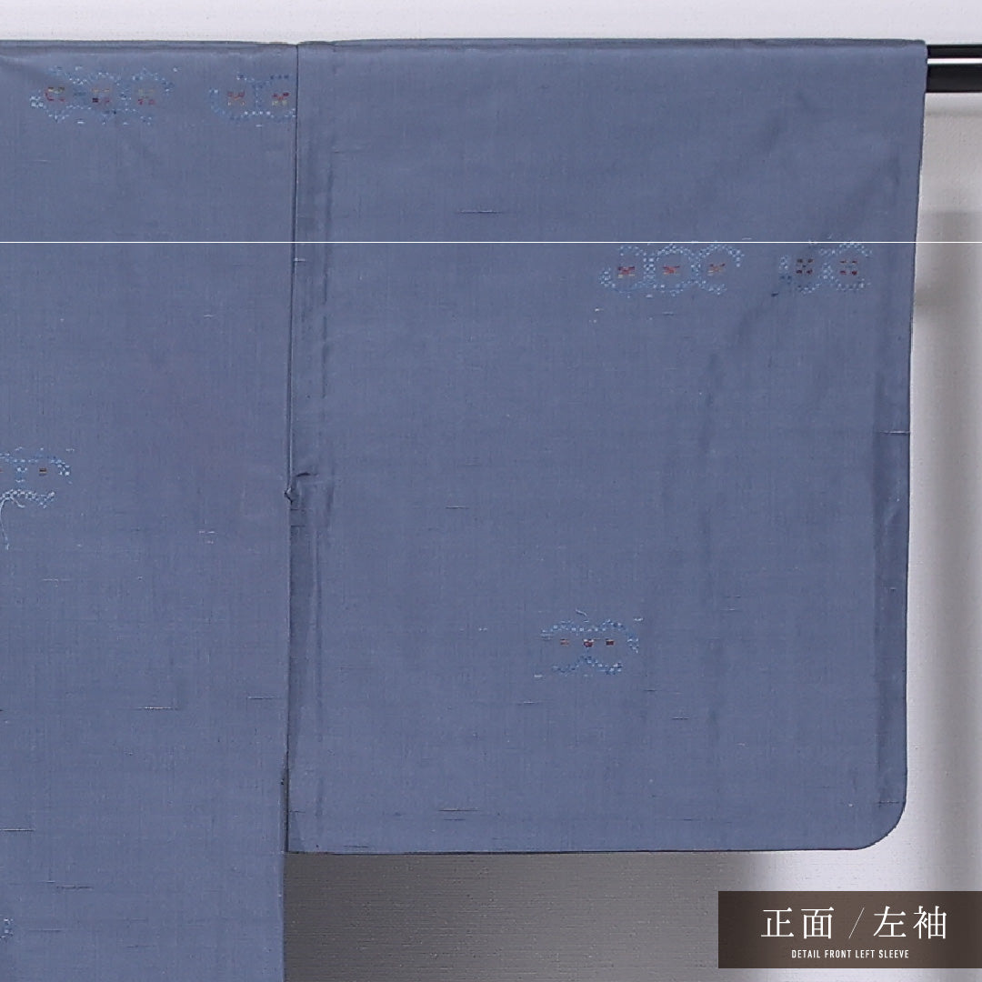 小紋 単衣 身丈157cm 裄丈63cm 正絹 Cランク インフォーマル 広衿 Mサイズ 創作柄 水色系 LP 1221-11844