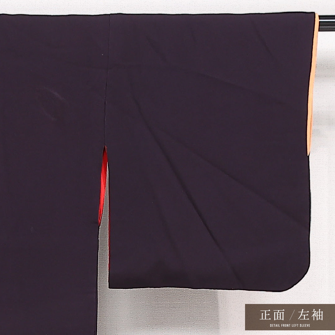 アンティーク 色無地 袷 身丈145cm 裄丈63cm 正絹 Bランク バチ衿 XSサイズ 紫系 RP 1219-13515