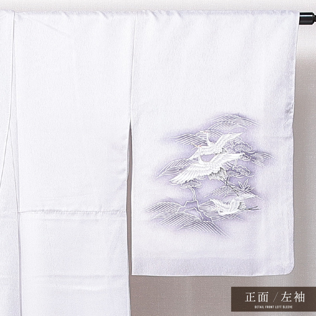 洗える着物 訪問着 袷 身丈168cm 裄丈64cm ポリエステル Sランク セミフォーマル 広衿 XLサイズ 鶴 松 グレー系 RP 1217-14978
