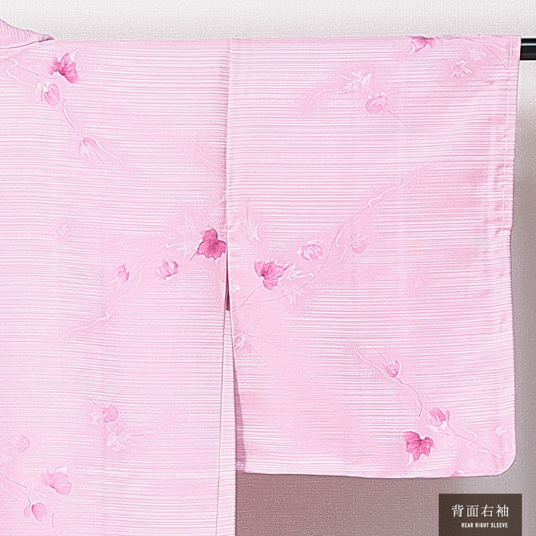 未使用品 洗える着物 羽織 袷 身丈79cm 裄丈63cm ポリエステル Nランク カジュアル Sサイズ 植物柄 ピンク系 RP 1232-14712