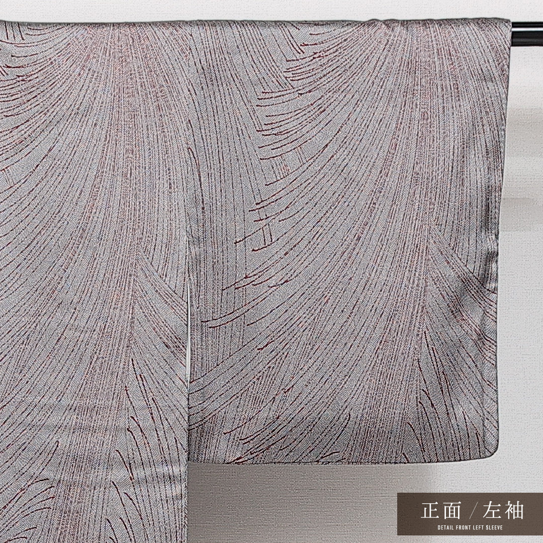小紋 袷 身丈156cm 裄丈60cm 正絹 Aランク インフォーマル 広衿 Mサイズ 菊 グレー系 RP 1221-14556