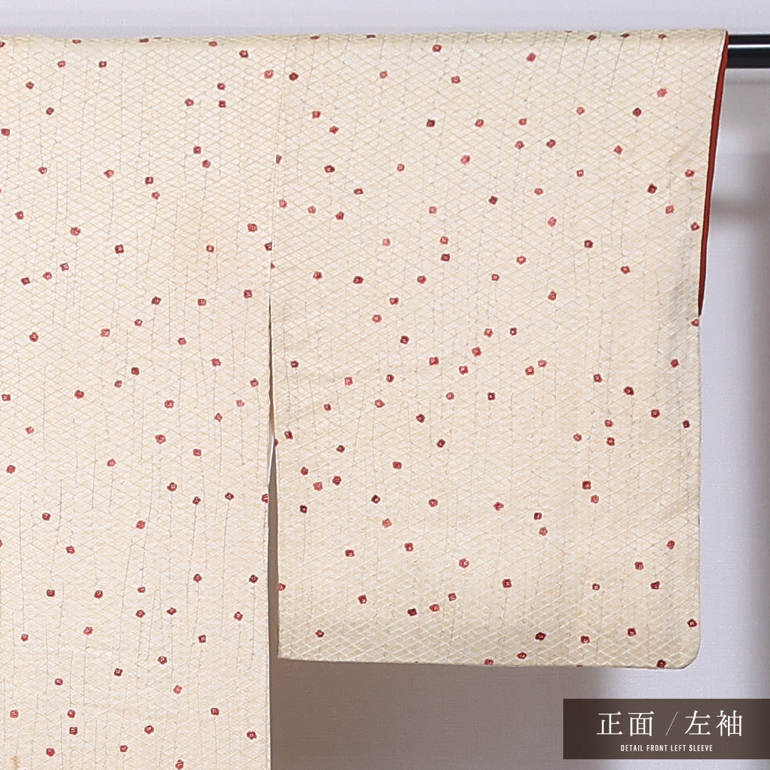 小紋 袷 身丈155cm 裄丈62cm 正絹 Aランク インフォーマル 広衿 Mサイズ 花柄 クリーム系 HP 1221-11833