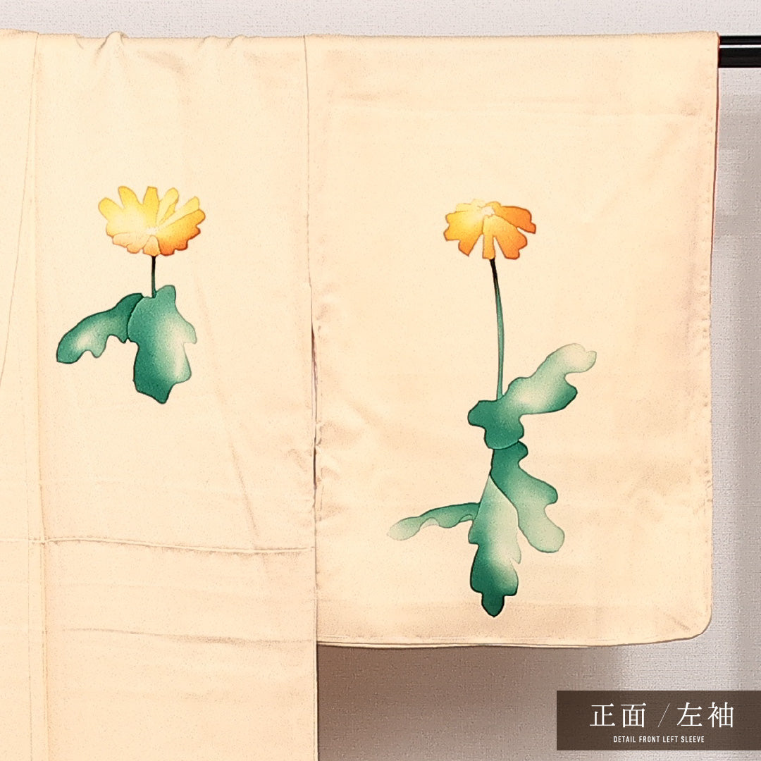 付下げ 袷 身丈160cm 裄丈63cm 正絹 Sランク インフォーマル 広衿 Lサイズ 蒲公英 クリーム系 RP 1218-14157