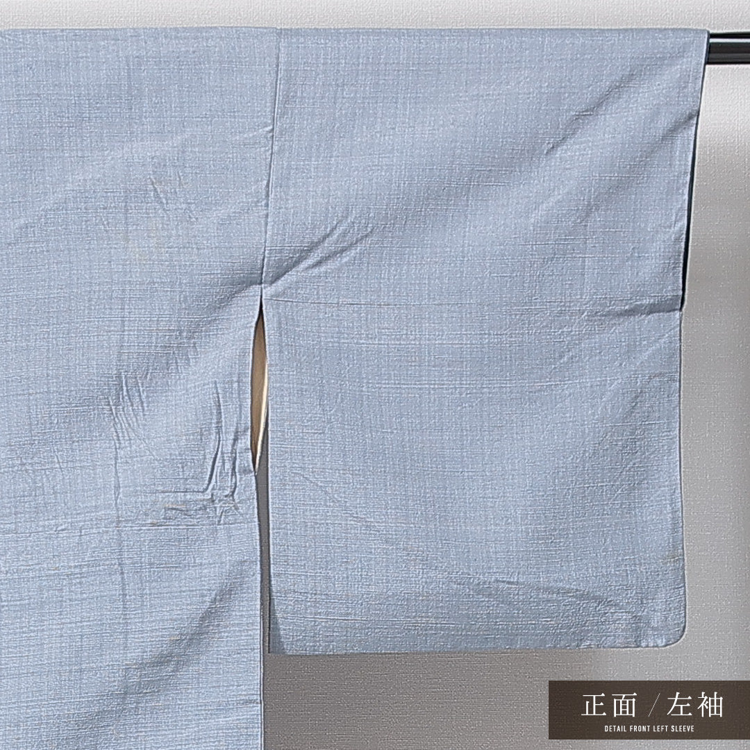 付下げ（紬） 袷 身丈154cm 裄丈61cm 正絹 Cランク Sサイズ 広衿 インフォーマル 植物柄 落款 水色系 1261-14970