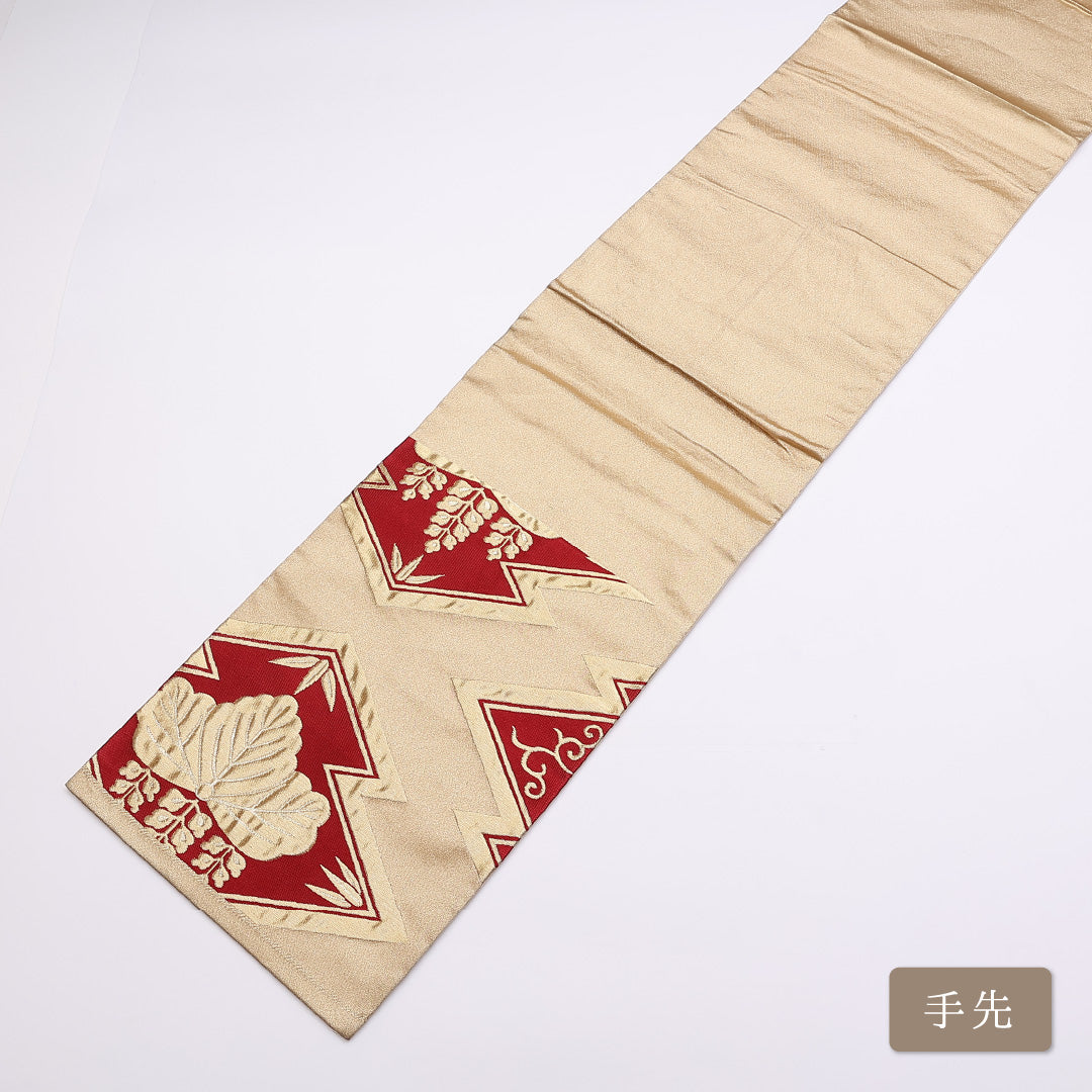 袋帯 帯丈412cm 正絹 六通 フォーマル 松皮菱 桐 金系 1243-00870