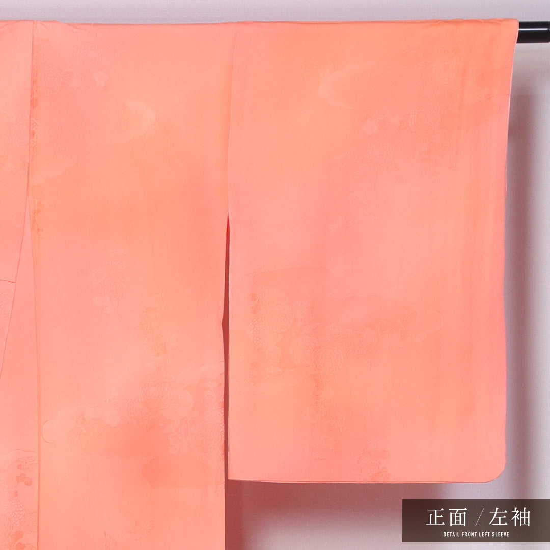 色無地 袷 身丈162cm 裄丈66cm 正絹 Sランク 紋意匠 (菊) インフォーマル 広衿 Lサイズ ぼかし染 無地 ピンク系 RP 1219-11532