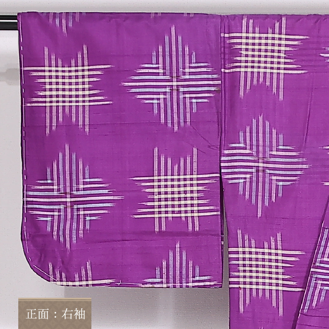 紬 袷 身丈141cm 裄64cm 正絹 絣 紫系 Cランク 1216-01483