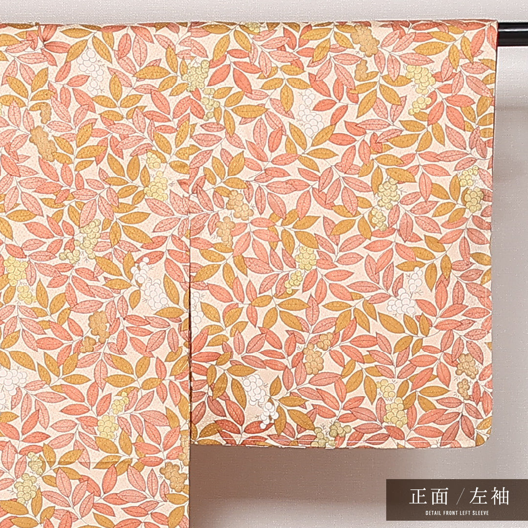 小紋 袷 身丈151cm 裄丈60cm 正絹 Sランク インフォーマル 広衿 Sサイズ 植物柄 朱系 RP 1221-13547