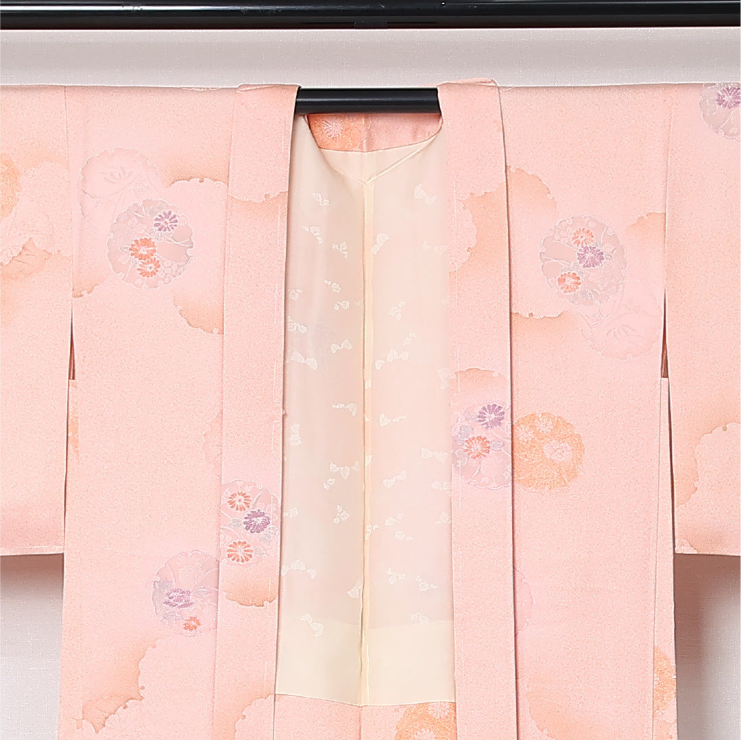 羽織 袷 身丈83cm 裄丈64cm 正絹 Sランク カジュアル Mサイズ 雪輪 ピンク系 RP 1232-12916