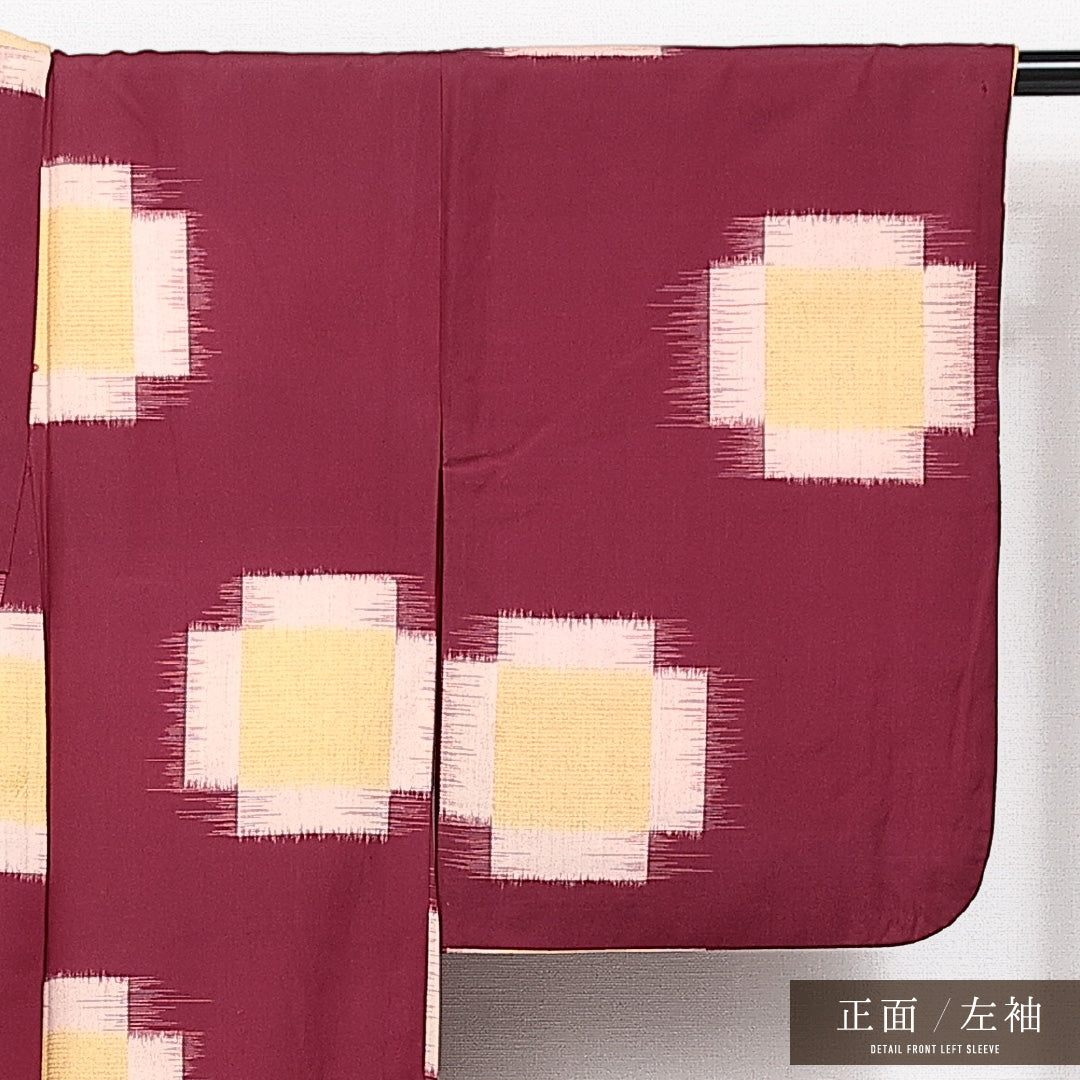 アンティーク お召 袷 身丈152cm 裄丈62cm 正絹 Cランク バチ衿 Sサイズ 十字絣 赤系 RP 1222-14133