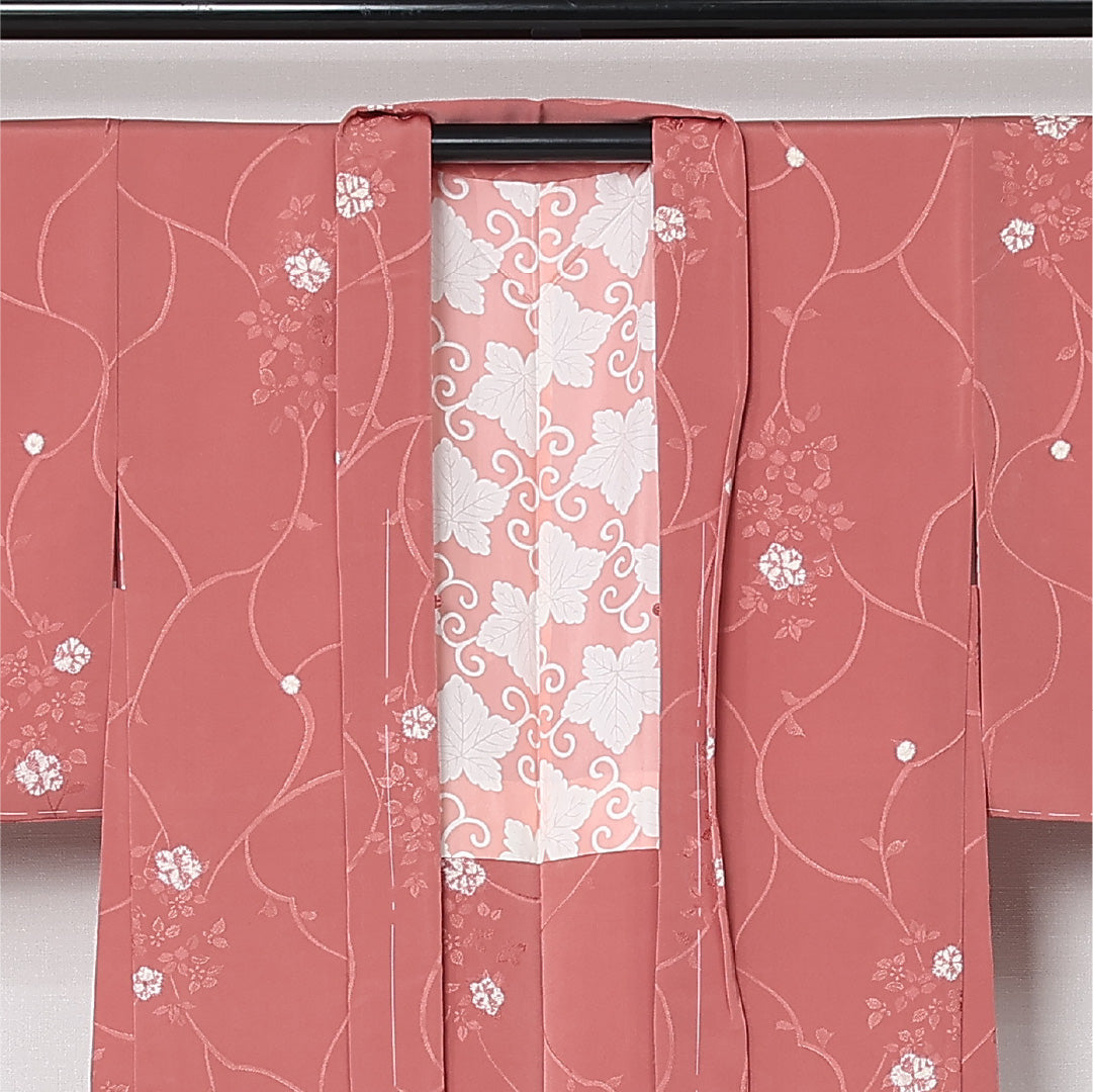 羽織 袷 身丈83cm 裄丈64cm 正絹 Sランク カジュアル Mサイズ 花柄 ピンク系 RP 1232-12861