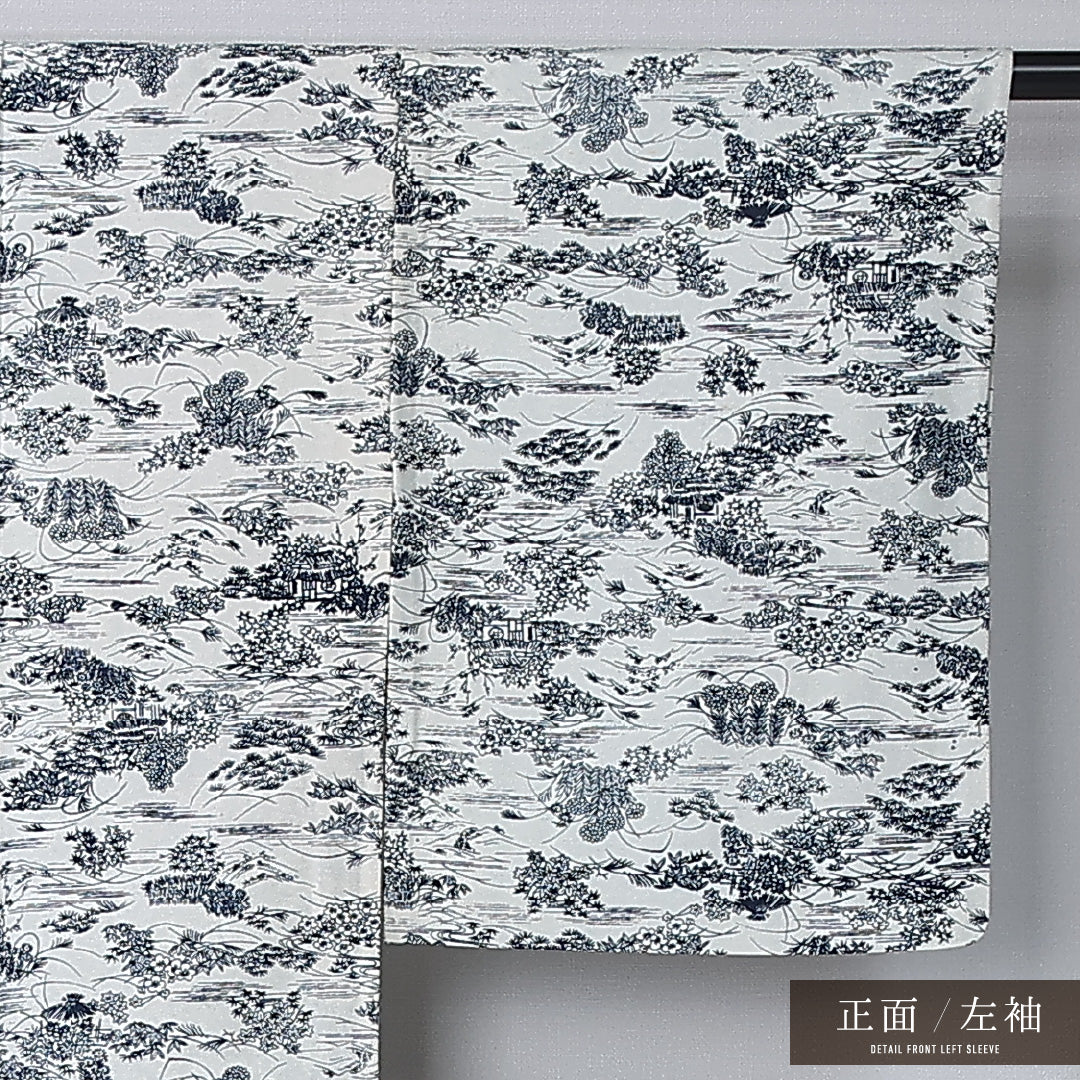 小紋 身丈154cm 裄丈62cm Sランク S 正絹 単衣 広衿 茶屋辻 カジュアル 白系 1215-12223