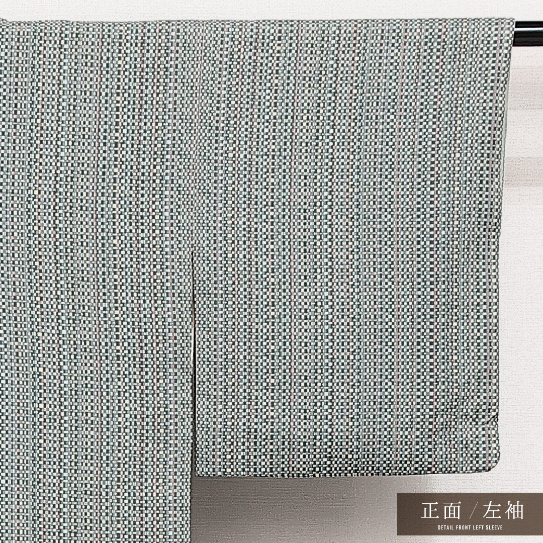 小紋 袷 身丈145cm 裄丈60cm 正絹 Sランク インフォーマル バチ衿 XSサイズ 極鮫 幾何学柄 グレー系 RP 1221-14164