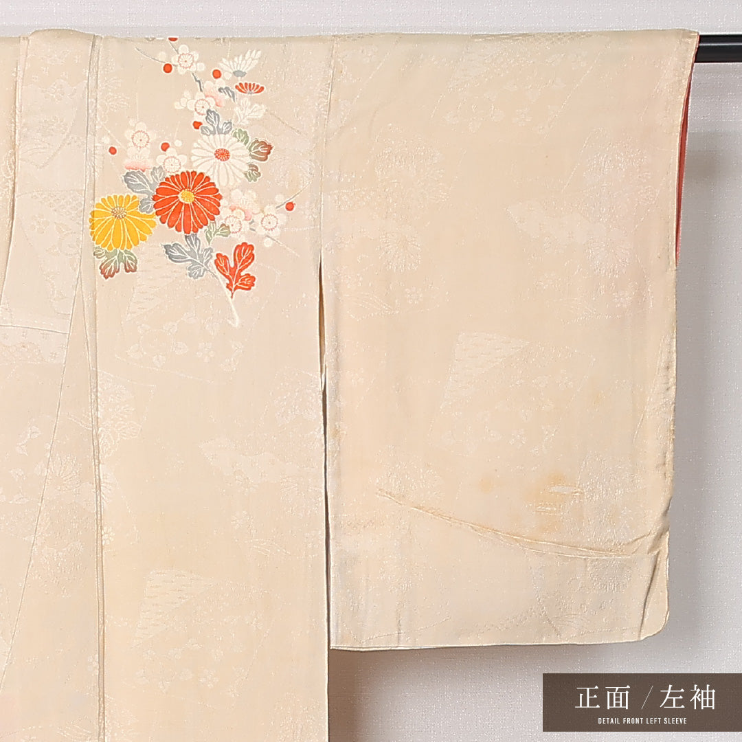 アンティーク 訪問着 (錦紗) 袷 身丈150cm 裄丈62cm 正絹 Dランク バチ衿 Sサイズ 吉祥文様 クリーム系 RP 1217-12446