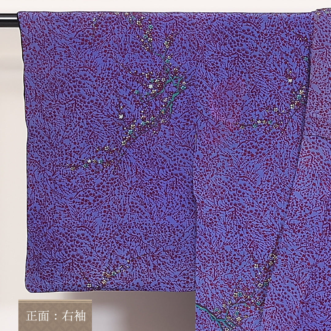 アンティーク 小紋 袷 身丈144cm 裄62.5cm 正絹 紫系 Cランク 1215-02302