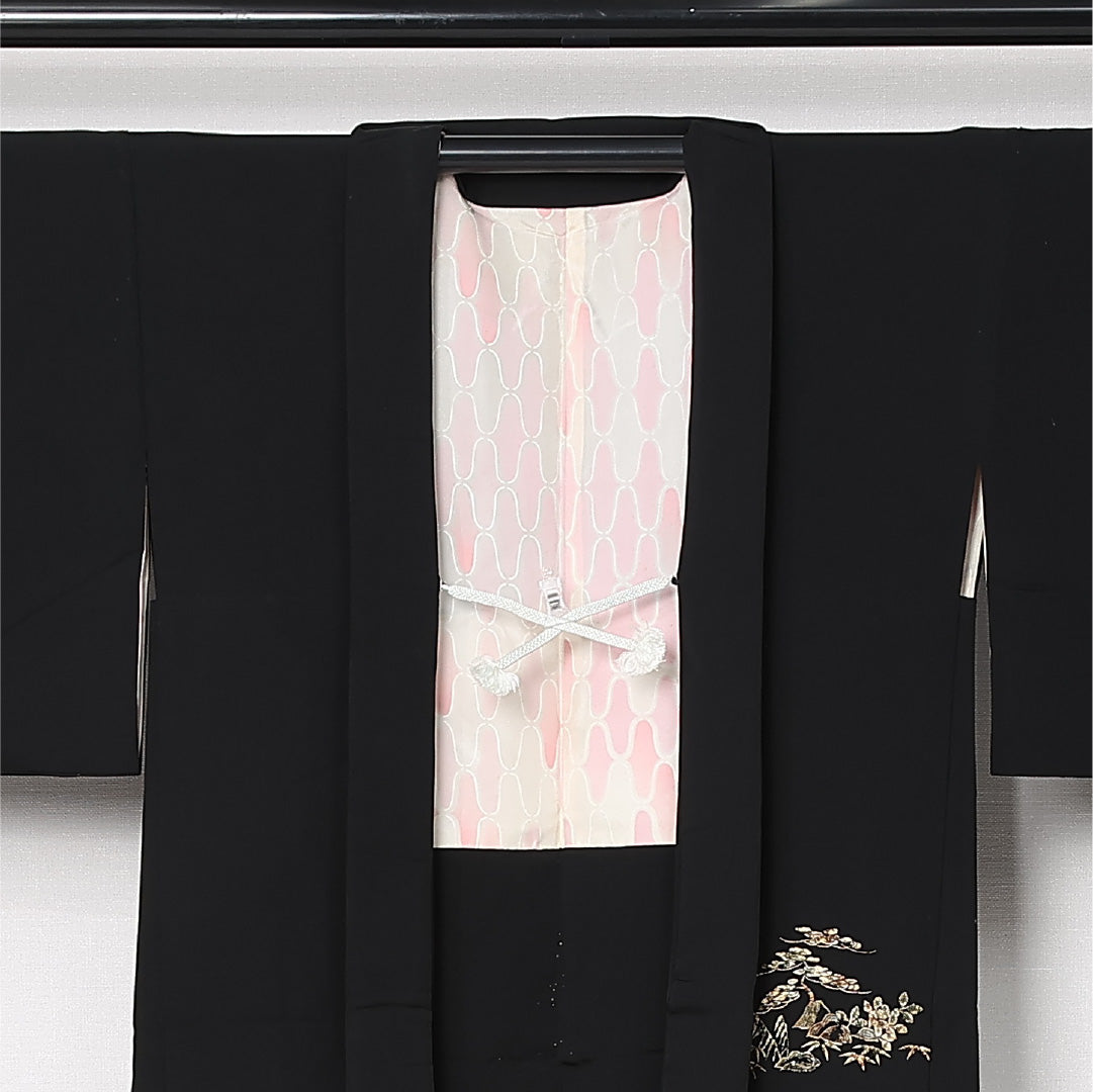 黒羽織 袷 身丈75cm 裄丈63cm 正絹 Cランク インフォーマル Sサイズ 紐あり 松 黒系 LP 1233-12926