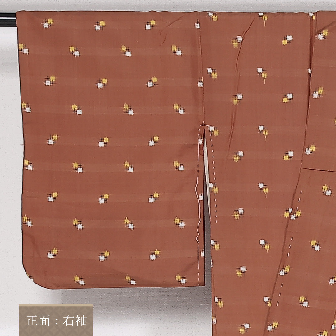 アンティーク 銘仙 紬 袷 身丈146.5cm 裄60.5cm 正絹 茶系 Aランク 1216-01406