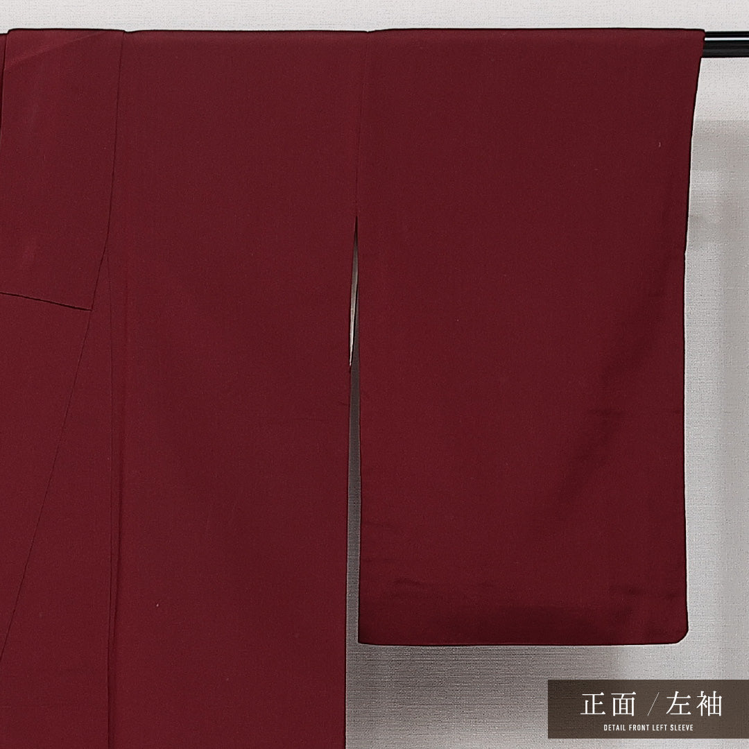 アンティーク 訪問着 袷 身丈149cm 裄丈64cm 正絹 Aランク 一つ紋 (三つ割り五三桐) 広衿 XSサイズ 漆糸 唐華 鏡裏紋 赤系 RP 1217-14222