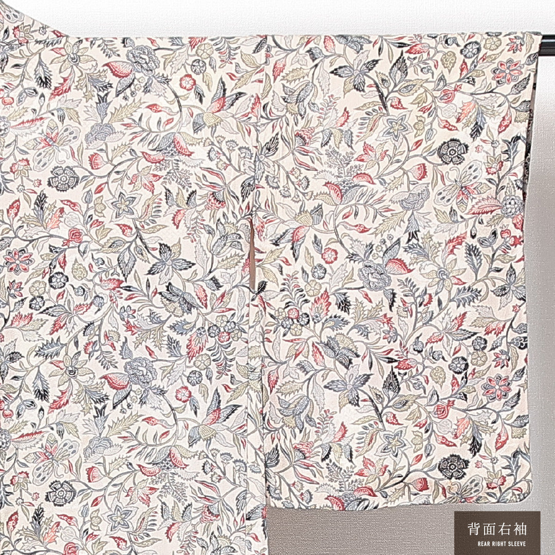 羽織 袷 身丈85cm 裄丈62cm 正絹 Aランク カジュアル Sサイズ 紐あり 植物柄 クリーム系 RP 1232-14704