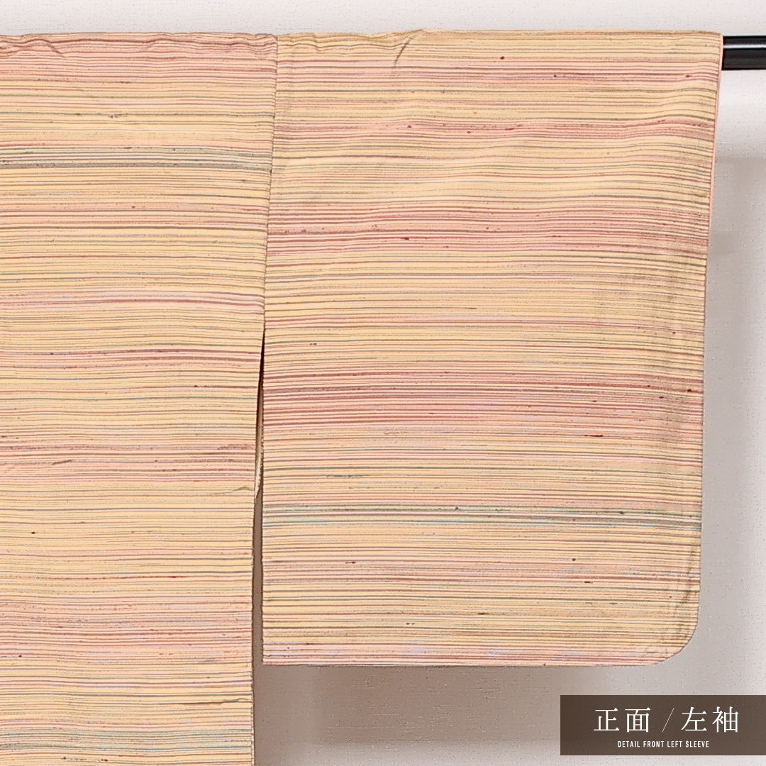 飯田紬 袷 身丈160cm 裄丈65cm 正絹 Aランク インフォーマル 広衿 Lサイズ 創作柄 黄系 RP 1223-13543