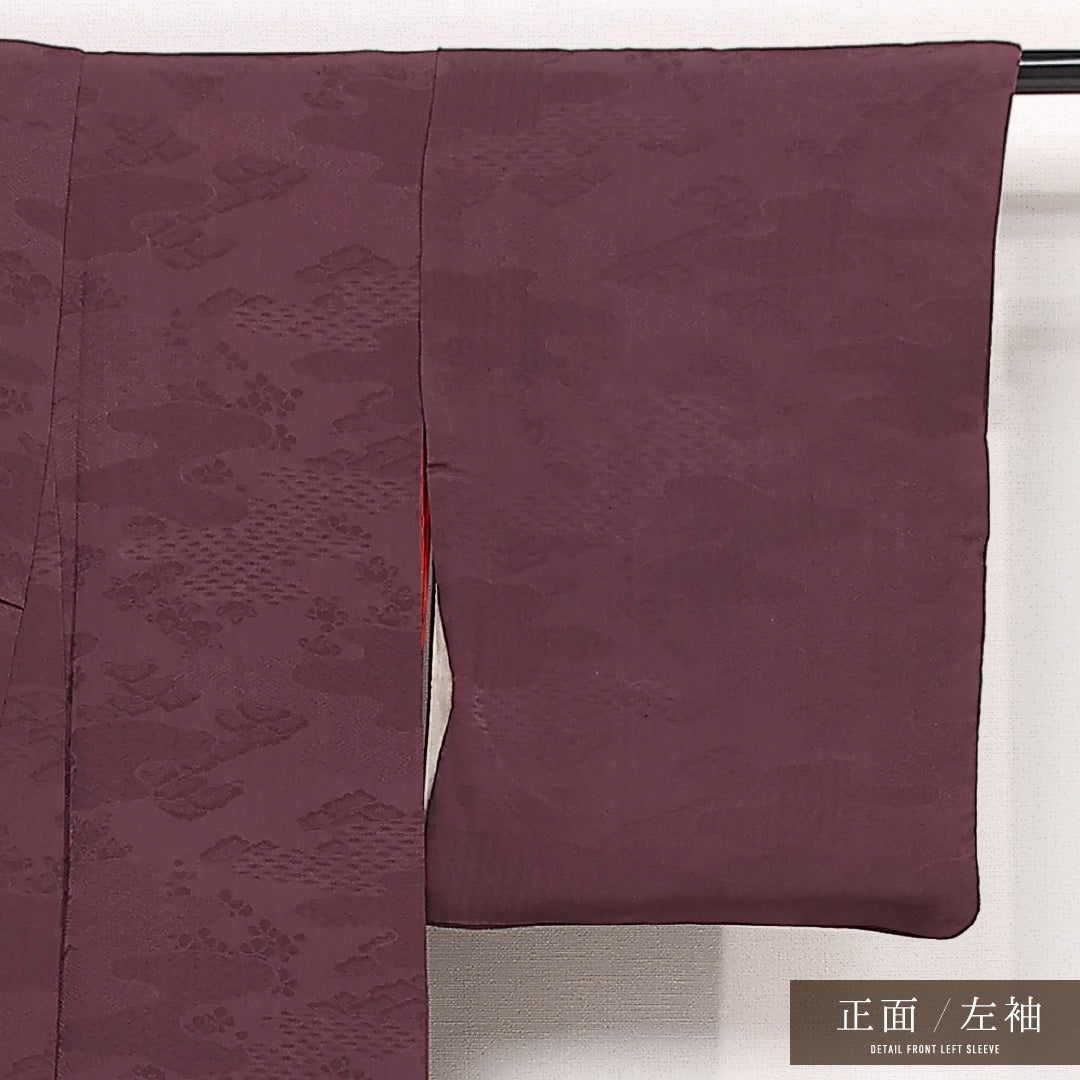 アンティーク 色無地 袷 身丈153cm 裄丈59cm 正絹 Aランク 一つ紋 (蔦) バチ衿 Sサイズ エ霞 紫系 HP 1219-13376