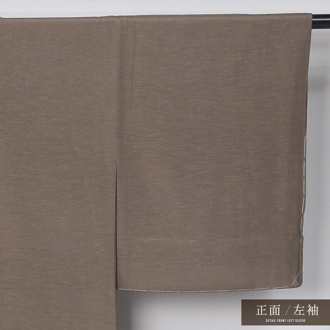 色無地 身丈151cm 裄丈63.5cm Sランク S 正絹 単衣 広衿 地紋なし 落款 居敷当て 室華風 ちりめん 金彩 カジュアル 茶系 1214-12324