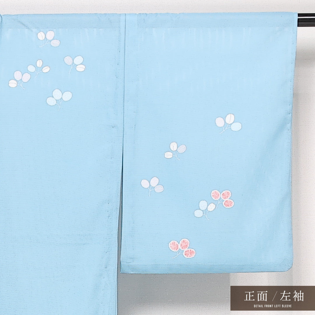 夏物 訪問着 絽 身丈166cm 裄丈64cm ポリエステル 洗える着物 Aランク セミフォーマル 広衿 XLサイズ 植物柄 抽象的 爽やか 水色系 RP 1217-13386