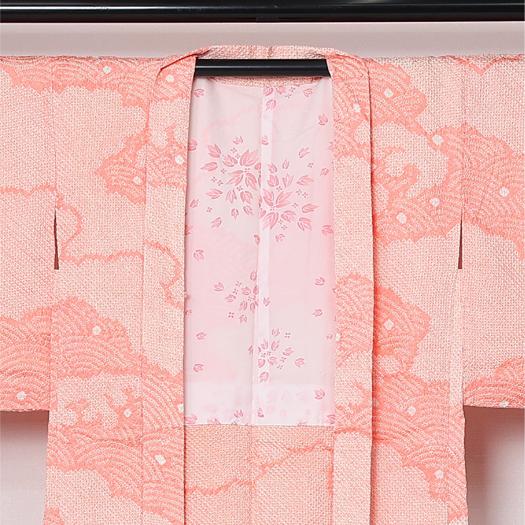羽織 袷 身丈82cm 裄丈65cm 正絹 Sランク カジュアル Mサイズ 雲 ピンク系 RP 1232-12769