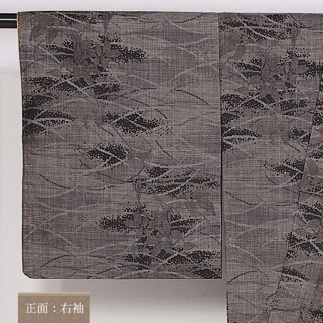 大島紬 身丈160cm 裄丈65.5cm Aランク 袷 正絹 広衿 泥染め 芝草 1216-10099
