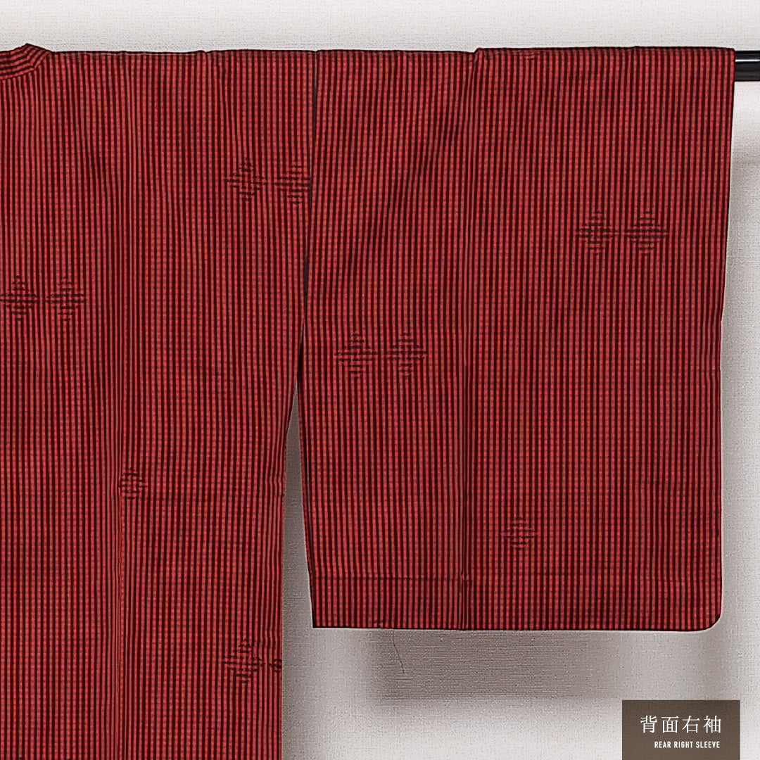 未使用品 道行コート 袷 身丈130cm 裄丈65cm 正絹 Nランク セミフォーマル Mサイズ しつけ糸 チェック 赤系 RP 1237-13734