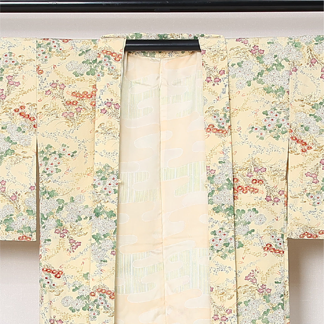 羽織 袷 身丈72cm 裄丈63cm 正絹 Sランク カジュアル Sサイズ 花柄 クリーム系 RP 1232-12902