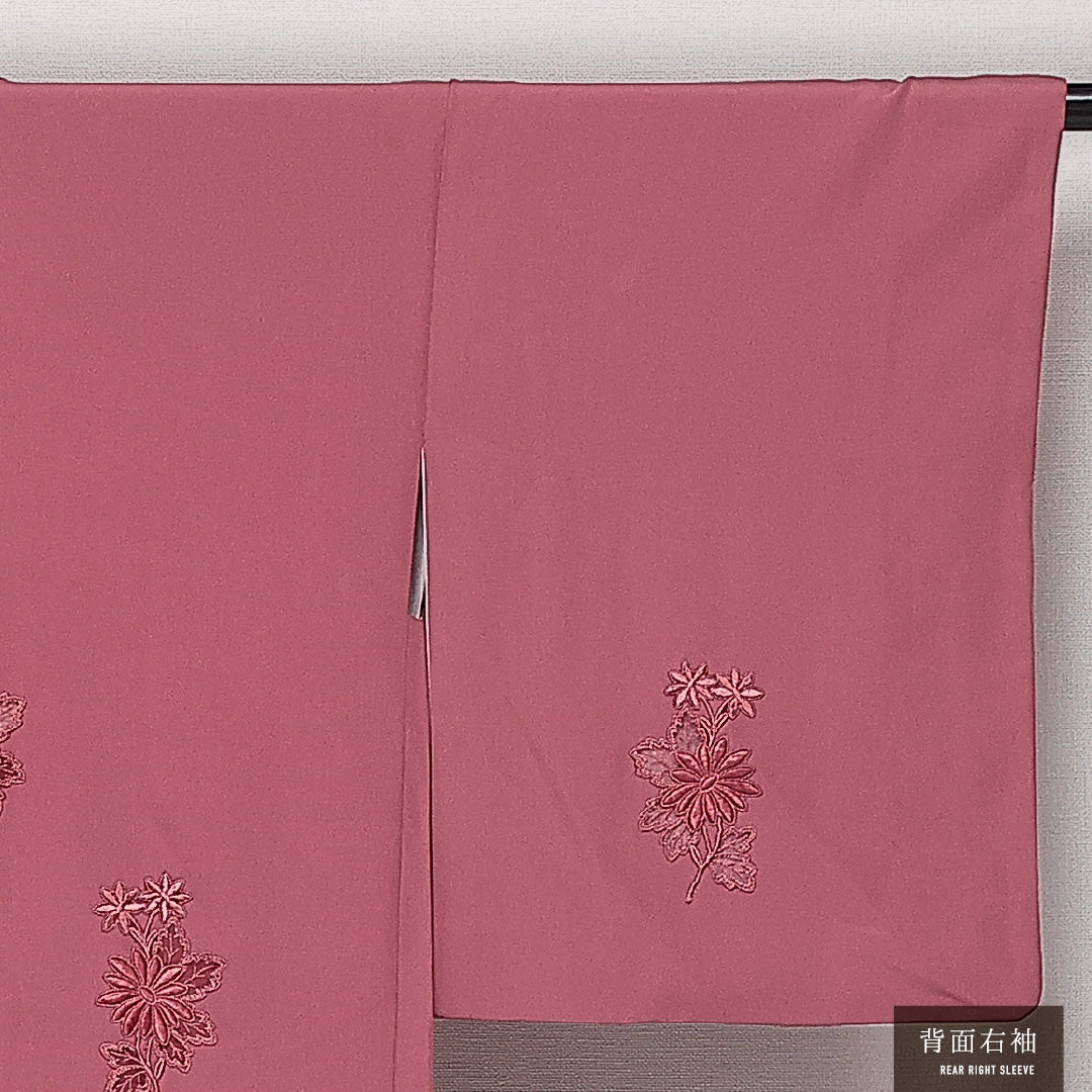 羽織 袷 身丈76cm 裄丈64cm 正絹 Sランク カジュアル Mサイズ オーガンジー 刺繍 紐あり 菊 ピンク系 RP 1232-13854