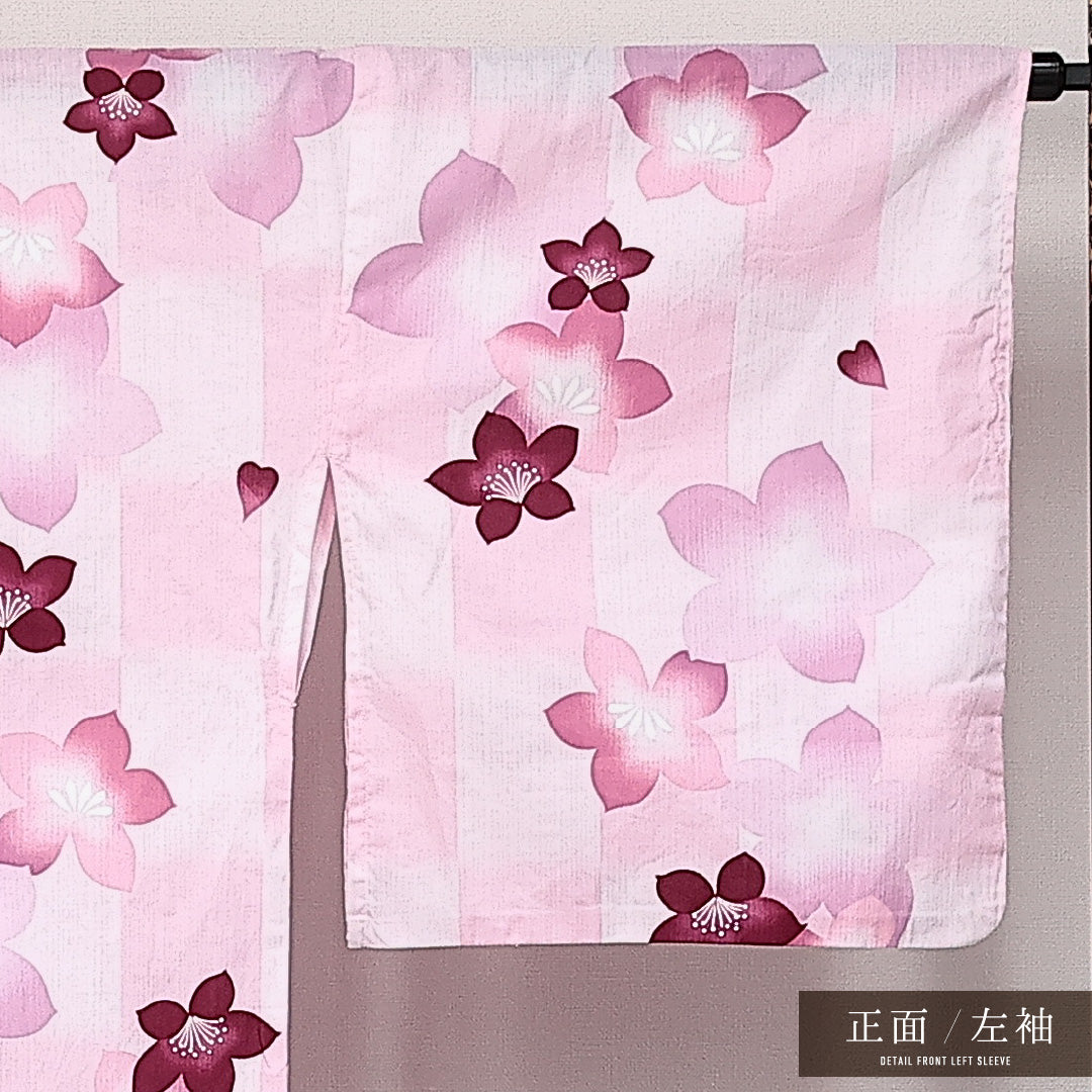 浴衣 夏物 洗える着物 身丈162cm 裄丈69cm Sランク 木綿 バチ衿 Lサイズ カジュアル 花柄 華やか 軽やか ピンク系 1218-14187