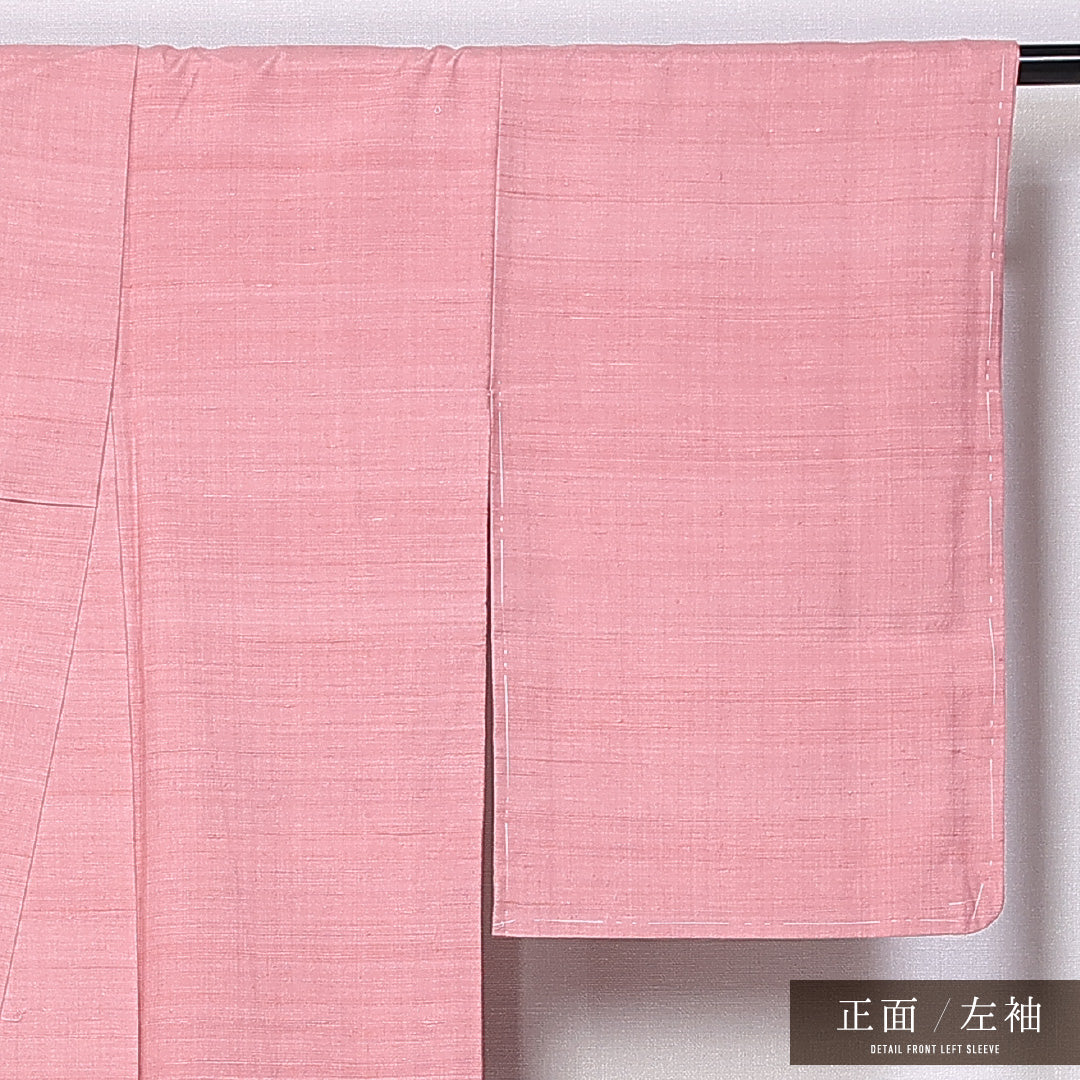 色無地 (紬) 袷 身丈157cm 裄丈56cm 正絹 Aランク 一つ紋 (中陰五三桐) インフォーマル 広衿 Mサイズ 無地 ピンク系 RP 1219-11197