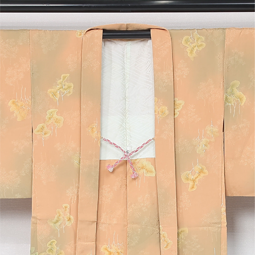 羽織 袷 身丈79cm 裄丈64cm 正絹 Aランク カジュアル Mサイズ ぼかし染 紐あり 植物柄 樹木 クリーム系 HP 1232-12098