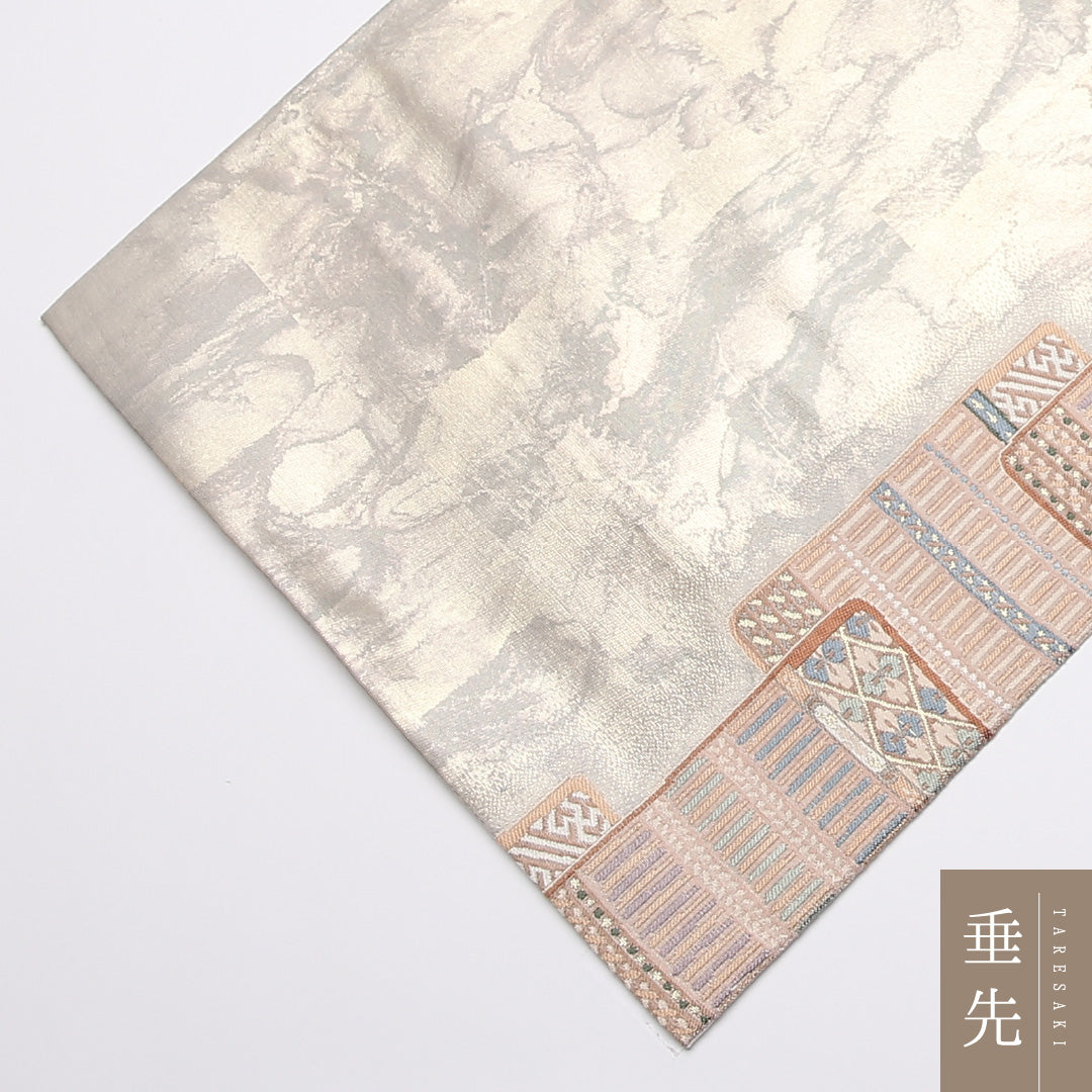 袋帯 帯丈432cm 正絹 六通 フォーマル 唐織 草木染 縅毛 銀系 1243-01050