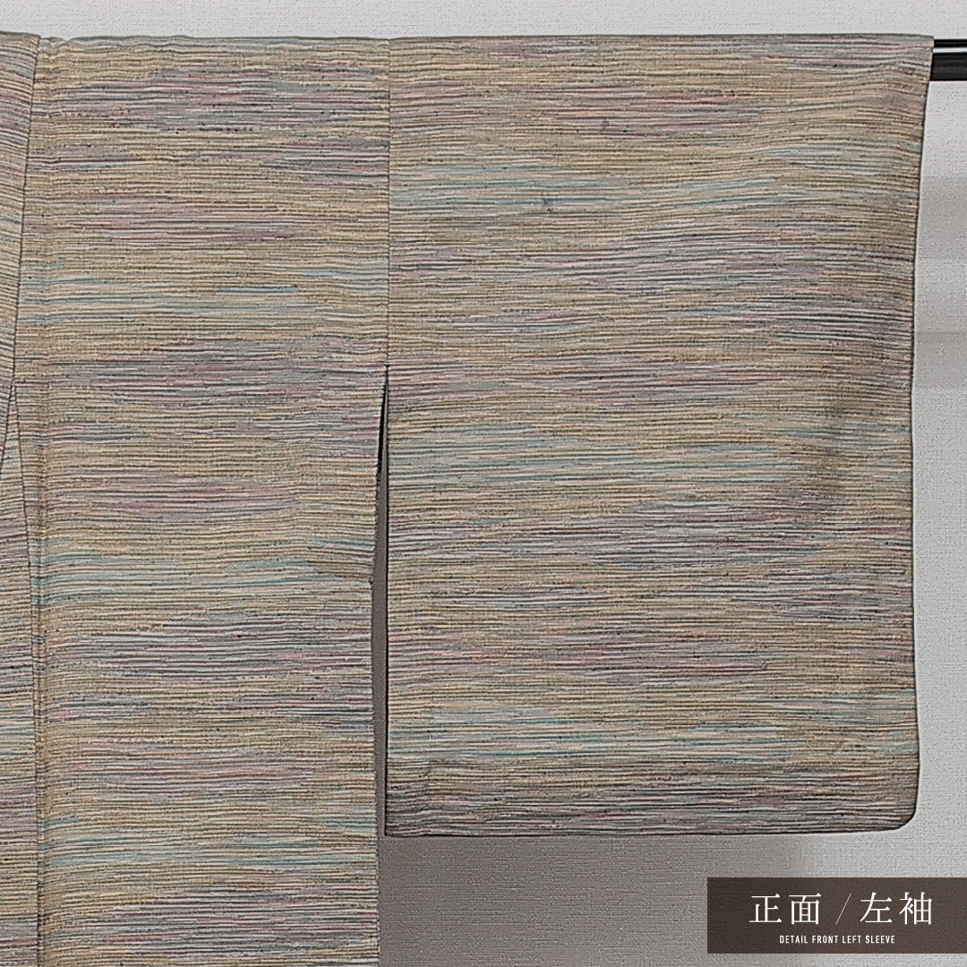 紬 単衣 身丈163cm 裄丈62cm 正絹 Sランク カジュアル バチ衿 Lサイズ 彩霞縞 素朴 落ち着き 多色系 RP 1223-14415