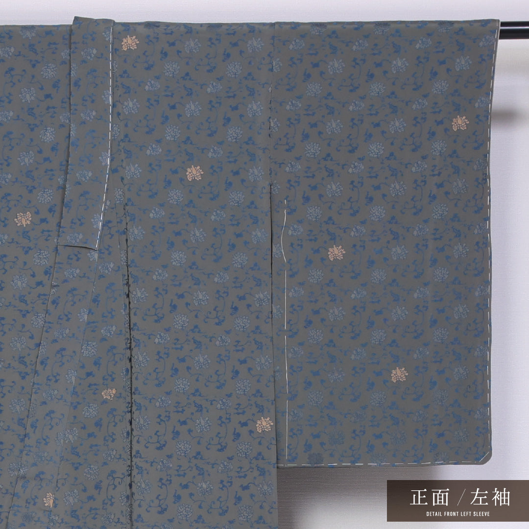 小紋 袷 身丈150cm 裄丈62cm 正絹 Sランク インフォーマル 広衿 Sサイズ 唐華 緑系 RP 1221-11485
