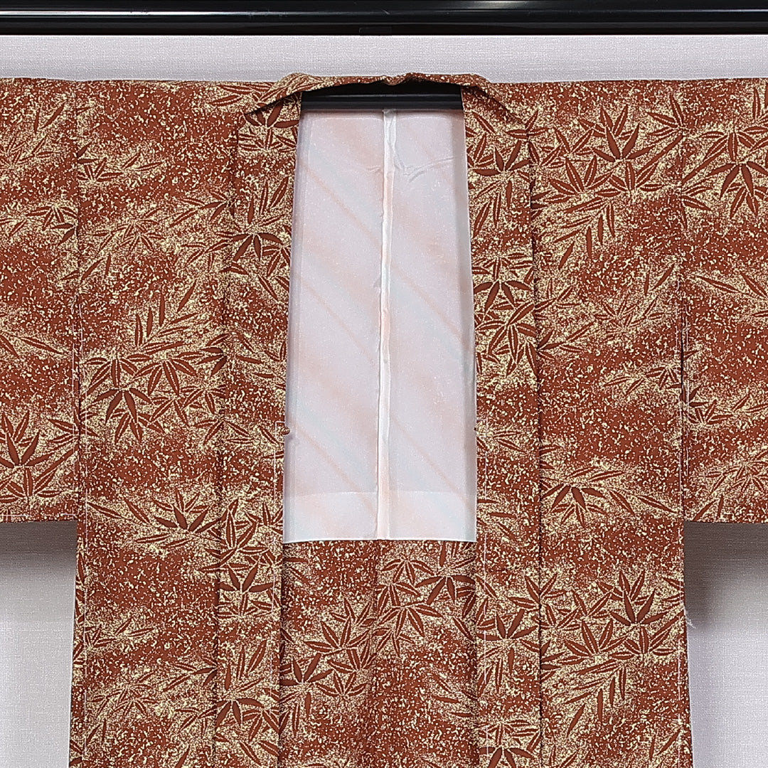 洗える着物 羽織 袷 身丈76cm 裄丈63cm ポリエステル Sランク カジュアル Sサイズ 笹 茶系 RP 1232-10271