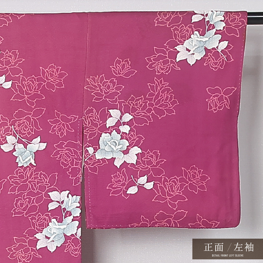アンティーク 小紋 袷 身丈146cm 裄丈62cm 正絹 Bランク 広衿 XSサイズ 薔薇 紫系 M4 1221-12478