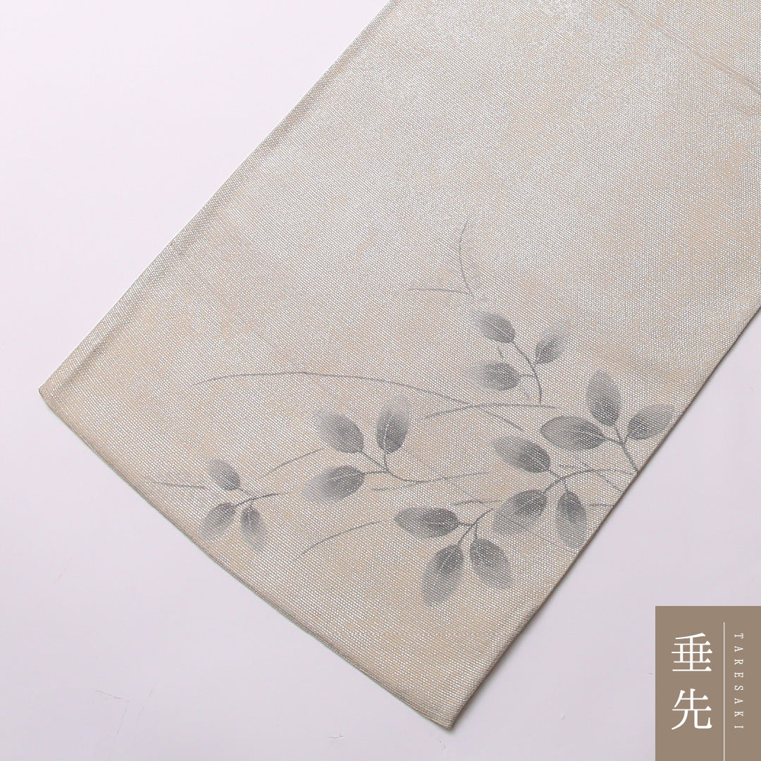 袋帯（切嵌め） 帯丈428cm 正絹 ポイント柄 インフォーマル 秋草文 クリーム系 グレー系 1243-01555